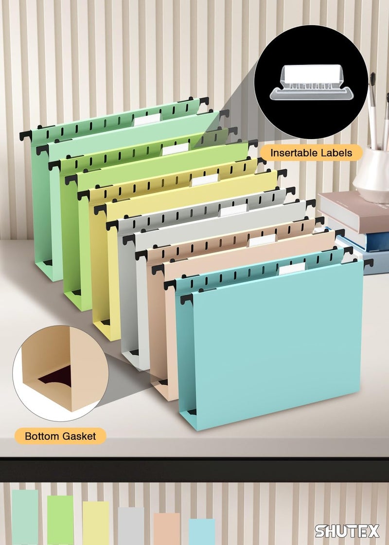 SHUTEX Extra Capacity Plastic Hanging File Folder,12 Pack Reinforced Hang Folders Letter Size,Heavy Duty 2 Inch Expansion,Filing Cabinet Folders,for Bulk Files, Medical Charts, Pastel Colors - Image 5